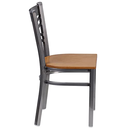 Clear Coated Metal Restaurant Chair with Cherry Wood Seat N2359