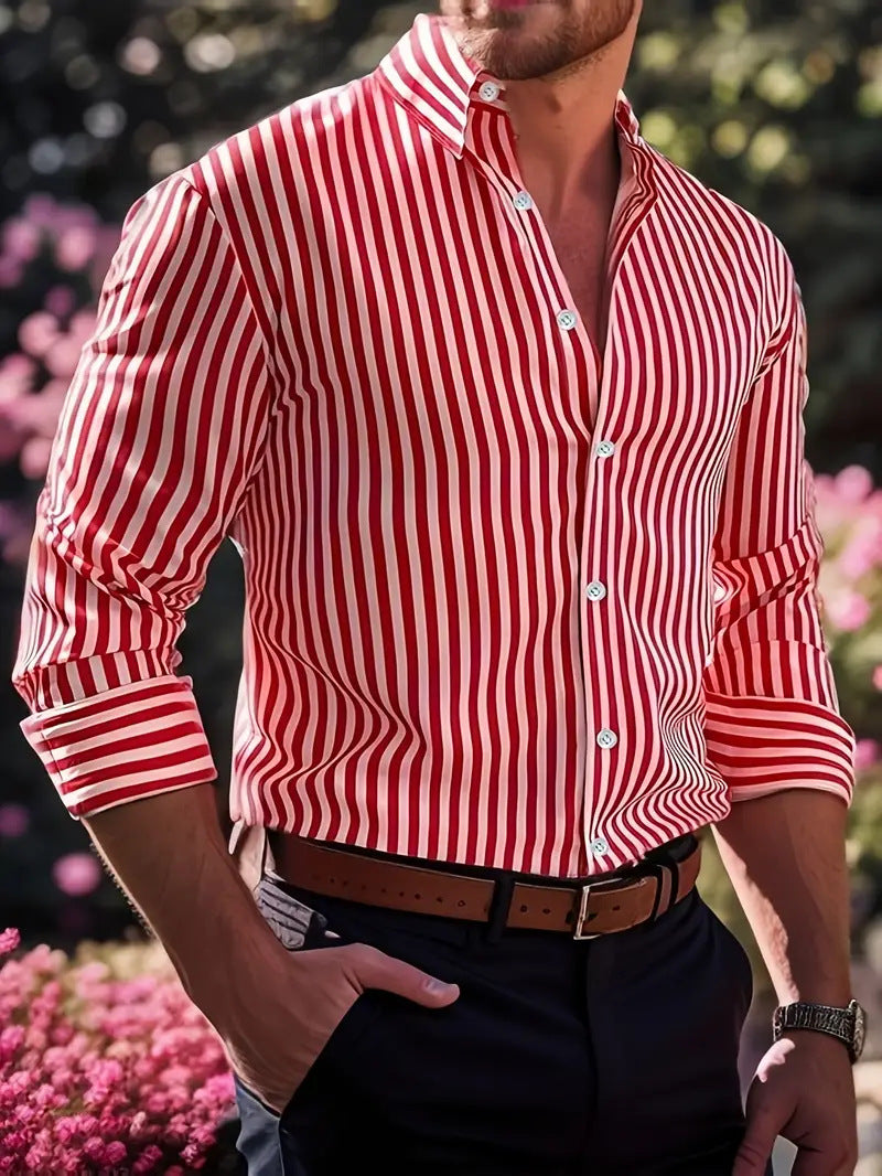 Men’s Stripe Printed Long Sleeve Shirt