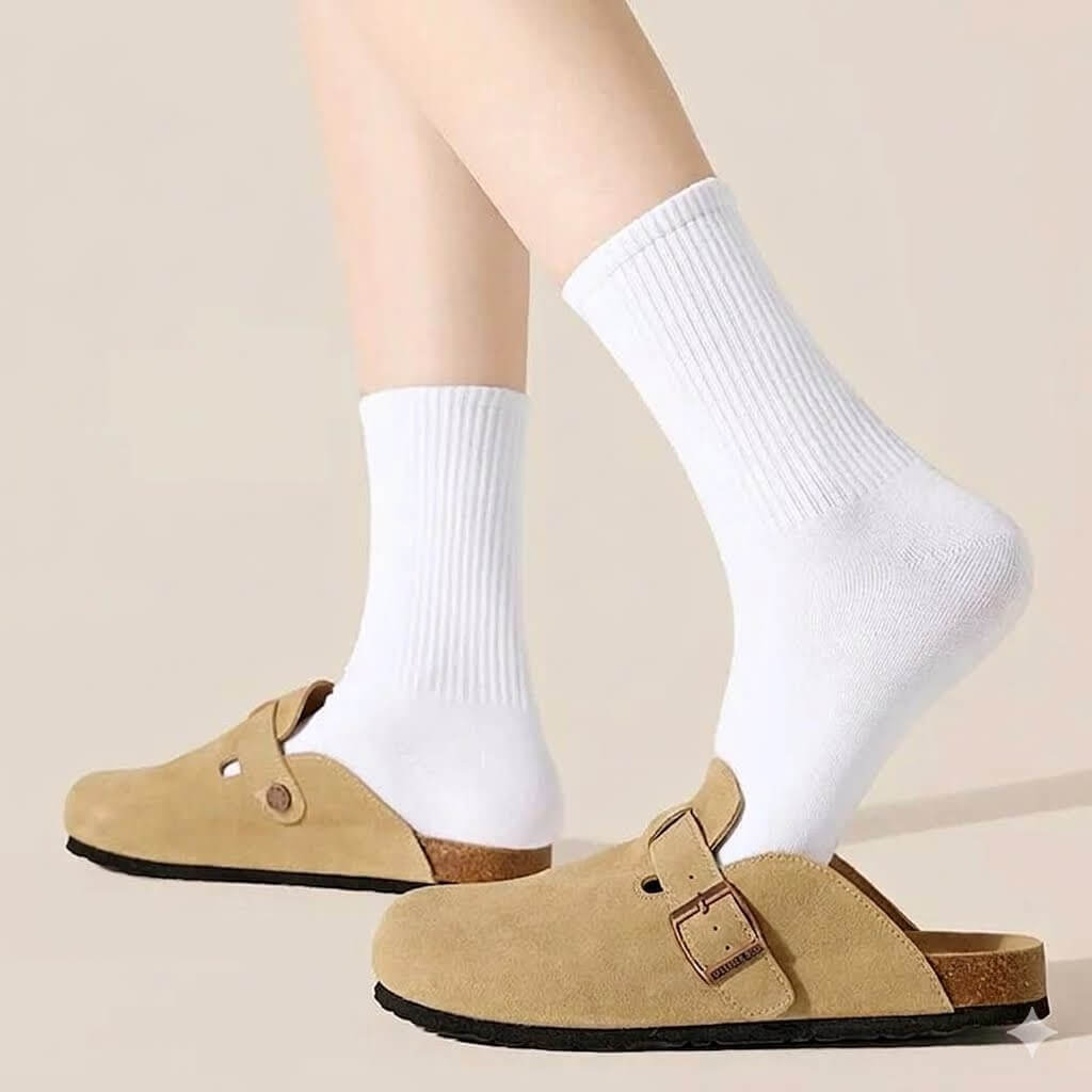 Unisex Premium Cotton Sports Crew Socks | High-Elastic Moisture-Wicking Running Socks in Black & White