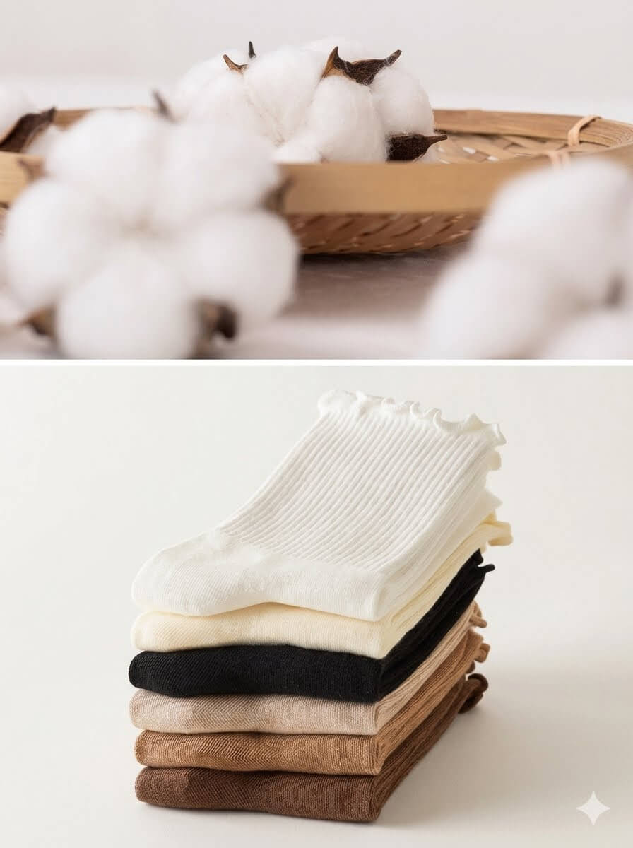 Cute Ruffle Top Cotton Socks for Women Girls | Vintage Frilly Ribbed Mid-Calf Socks Solid Color Loose Slouchy Crew Socks